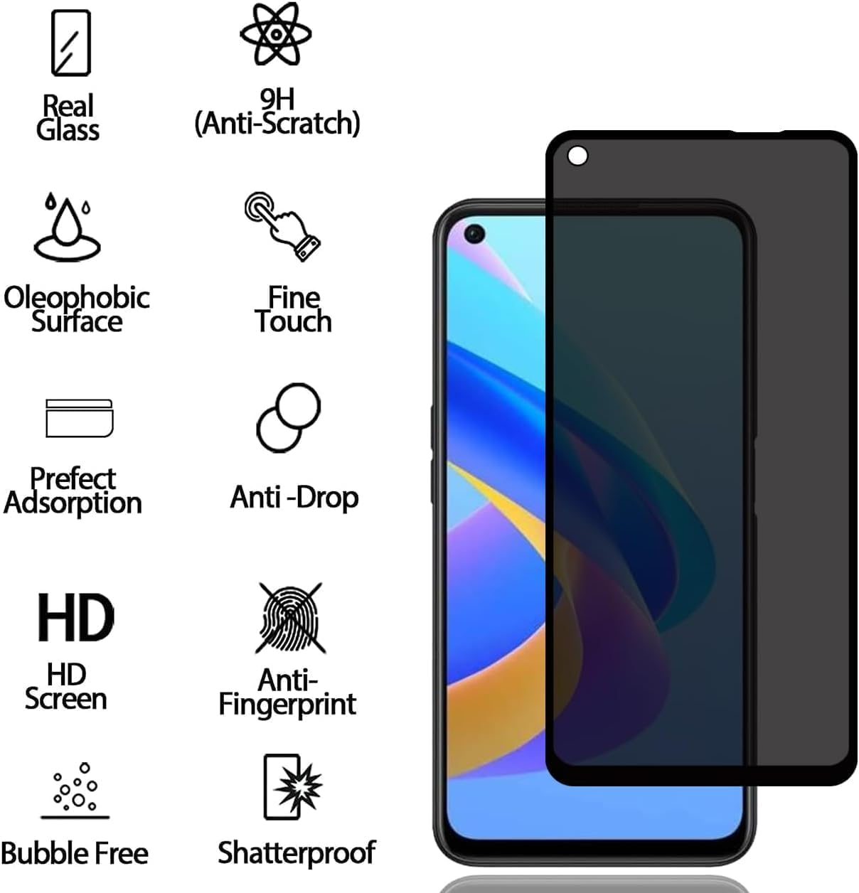 FMEX® Privacy Tempered Glass Protector for Oppo A74 / Reno 5 / Reno 5z